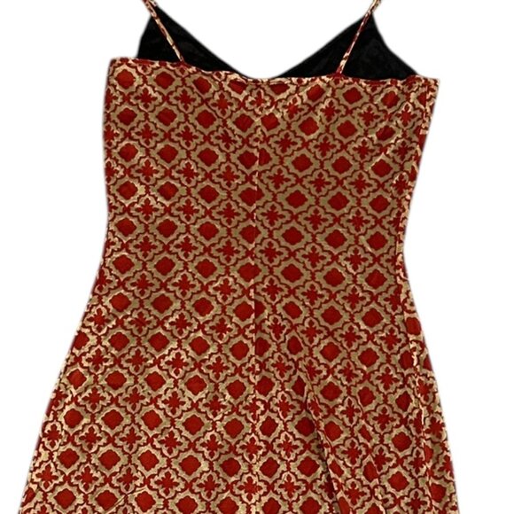 Le Château Vtg “Rhapsody” Maxi Slip Dress Sz M Gold Burnt Orange Velvet Burnout - Picture 7 of 8